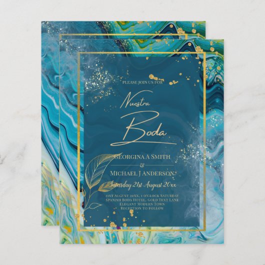 Peacock Blue Gold INK Abstract huwelijk (Voorkant / Achterkant)