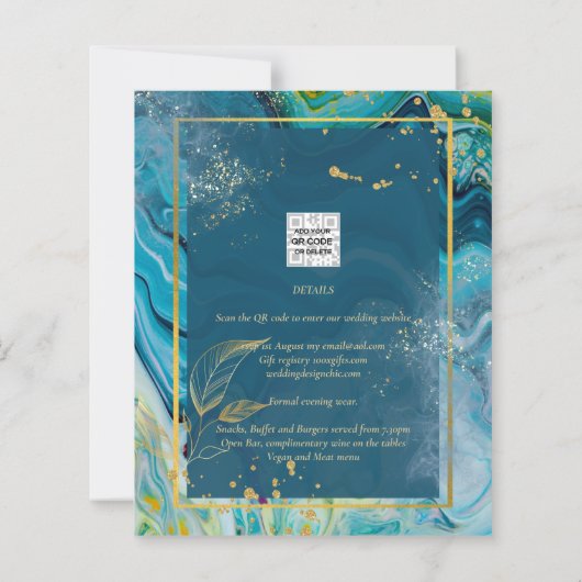 Peacock Blue Gold INK Abstract huwelijk (Achterkant)