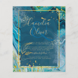 Peacock Blue Gold INK Abstract huwelijk Flyer