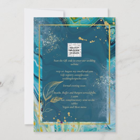 Peacock Blue Gold INK Abstract huwelijk Kaart (Achterkant)