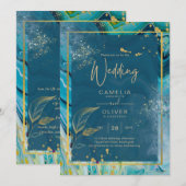 Peacock Blue Gold INK Abstract huwelijk Kaart (Voorkant / Achterkant)