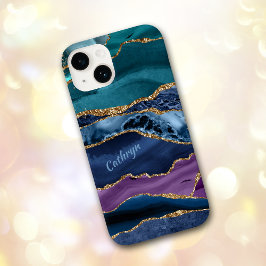 Peacock Blue Gold Laced Abstract Case-Mate iPhone 14 Hoesje