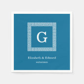 Peacock Blue Greek Key Lijst #1 Initiaal Monogram Servet (Voorkant)