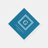 Peacock Blue Greek Key Lijst #1 Initiaal Monogram Servet (Hoek)