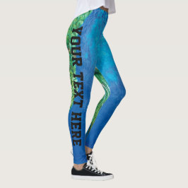 Peacock Blue Green Feather Art Aangepaste tekst to Leggings