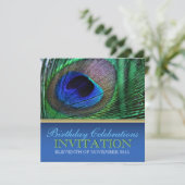 Peacock Blue+Green Feather Birthday-uitnodigingen Kaart (Staand voorkant)