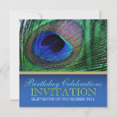 Peacock Blue+Green Feather Birthday-uitnodigingen Kaart (Voorkant)