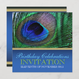 Peacock Blue+Green Feather Birthday-uitnodigingen Kaart
