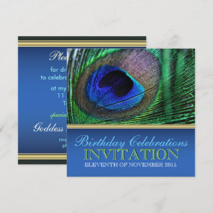 Peacock Blue+Green Feather Birthday-uitnodigingen Kaart