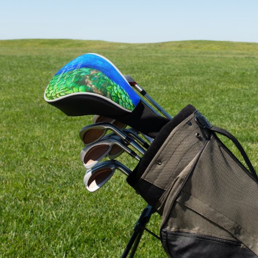 Peacock Blue Green Feather Texture Summer Vibes Golfheadcover (Insitu)