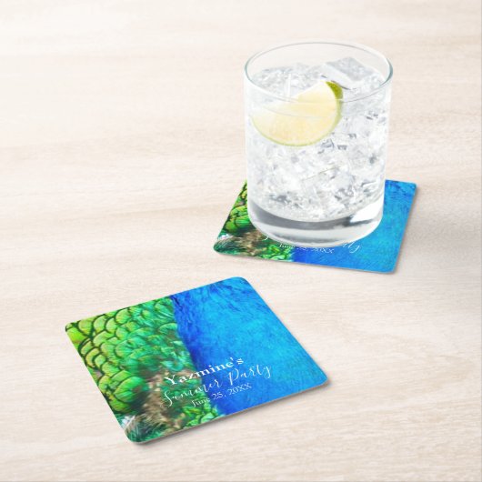 Peacock Blue Green Feather Texture Summer Vibes Kartonnen Onderzetters (Insitu)