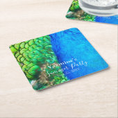 Peacock Blue Green Feather Texture Summer Vibes Kartonnen Onderzetters (Schuin)