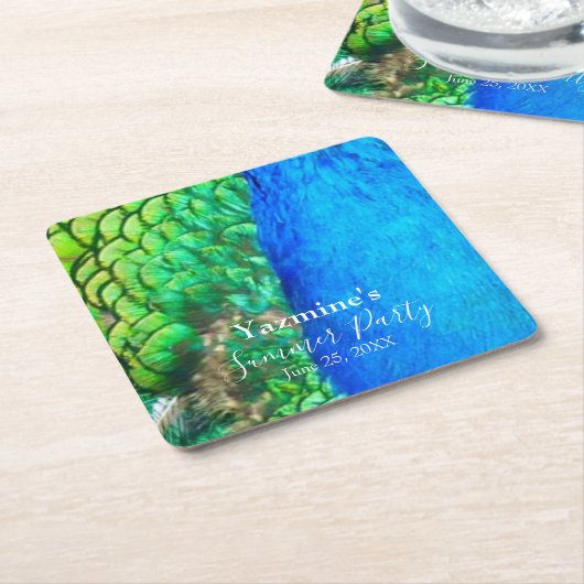 Peacock Blue Green Feather Texture Summer Vibes Kartonnen Onderzetters (Schuin)