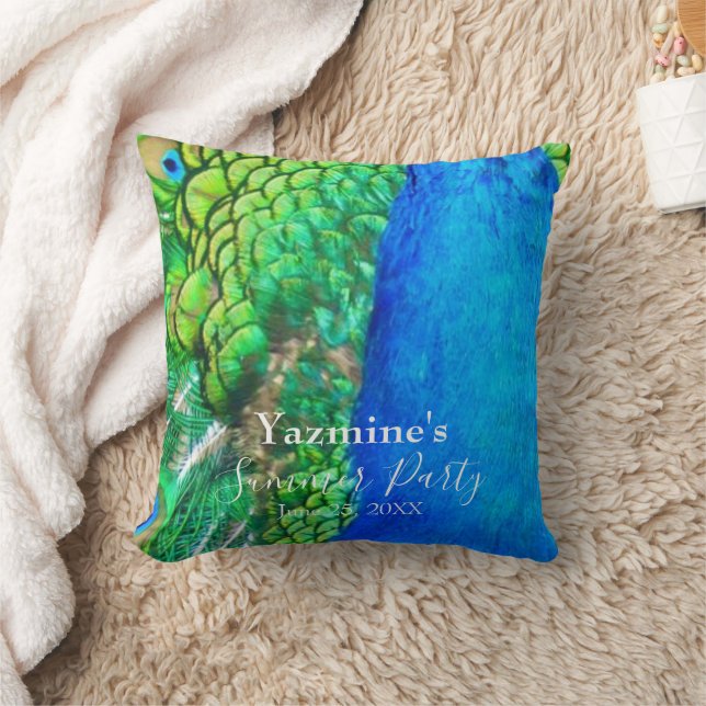 Peacock Blue Green Feather Texture Summer Vibes Kussen (Deken)