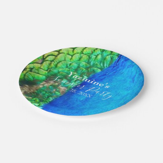 Peacock Blue Green Feather Texture Summer Vibes Papieren Bordje (Gekanteld)