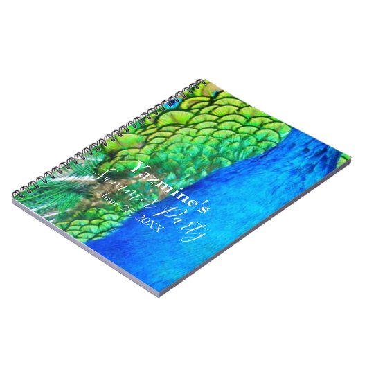 Peacock Blue Green Feather Texture Summer Vibes Sq Notitieboek (Linkerzijde)