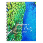 Peacock Blue Green Feather Texture Summer Vibes Sq Notitieboek (Voorkant)