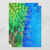 Peacock Blue Green Feather Texture Summer Wedding Kaart (Voorkant / Achterkant)