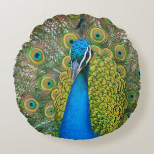 Peacock Blue Head met kleurrijke staartopperen Rond Kussen