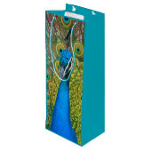 Peacock Blue Head met kleurrijke staartopperen Wijn Cadeautas (Achterkant Gekanteld)