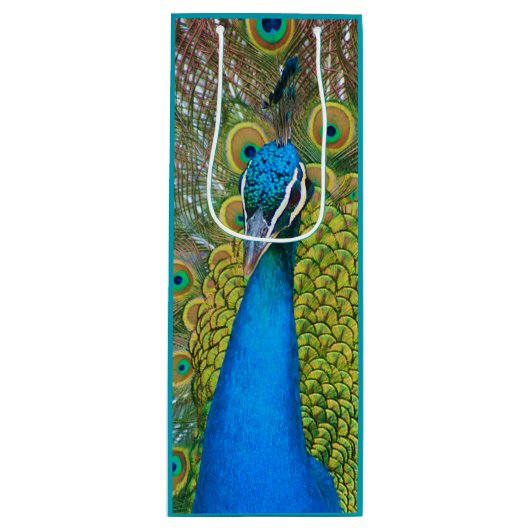 Peacock Blue Head met kleurrijke staartopperen Wijn Cadeautas (Voorkant)