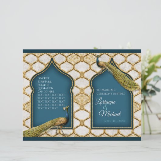 Peacock Blue in White Gold Wedding Programme (Staand voorkant)