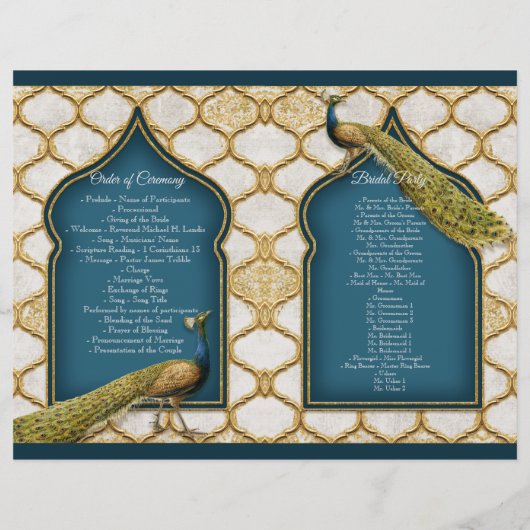  Peacock Blue in White Gold Wedding Programme (Achterkant)