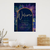Peacock Blue Jewel Tones Floral Gold Text Weddensc Poster (Keuken)