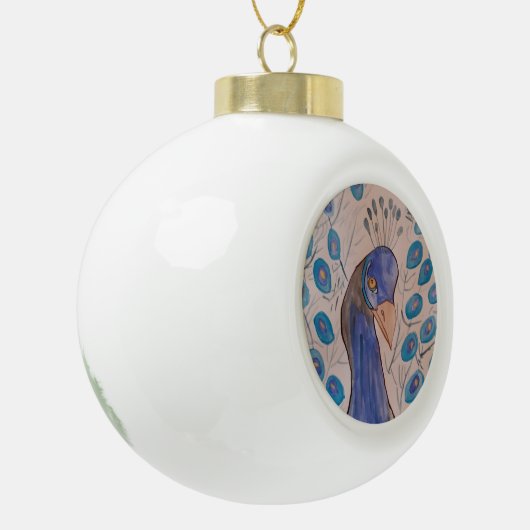 Peacock Blue Keramische Bal Ornament (Links)