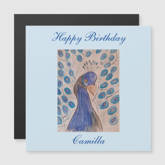 Peacock Blue Magnetic Birthday Card (Voorkant / Achterkant)