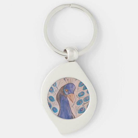Peacock Blue Metal Key Ring Sleutelhanger (Voorkant)