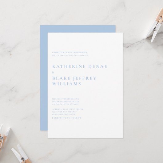 Peacock Blue Modern Wedding Invitation Kaart (Voorkant / Achterkant in situ)