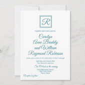 Peacock Blue Monogrammed Huwelijksuitnodiging Kaart (Voorkant)