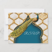 Peacock Blue n Gold Elegant RSVP respons (Achterkant)
