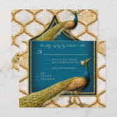 Peacock Blue n Gold Elegant RSVP respons (Voorkant / Achterkant)
