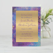 Peacock Blue Paars Abstract goudhuwelijk Kaart (Staand voorkant)