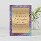Peacock Blue Paars Abstract goudhuwelijk Kaart (Staand voorkant)