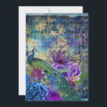 Peacock Blue Paars Abstract goudhuwelijk Kaart<br><div class="desc">Deze mooie uitnodiging voor een vreedzame bruiloft heeft een prachtig design aan één kant en abstracte kunst met een gouden doos om je bruiloft op de rug te laten uitnodigen!</div>