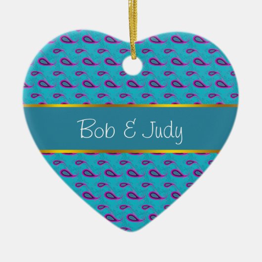 Peacock Blue Paisley Keramisch Ornament (Voorkant)