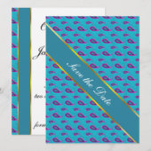 Peacock Blue Paisley Save The Date (Voorkant / Achterkant)