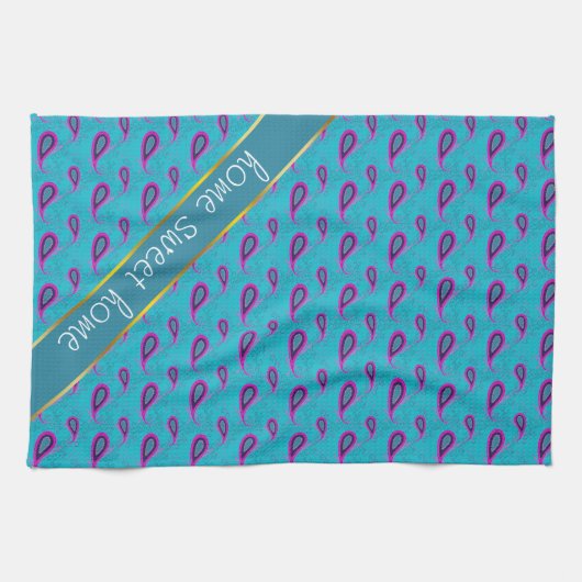 Peacock Blue Paisley Theedoek (Horizontaal)