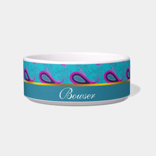 Peacock Blue Paisley Voerbakje (Voorkant)