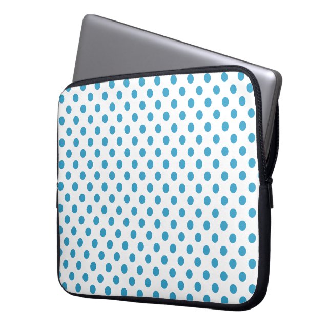 Peacock Blue Polka Dots Circles Laptop Sleeve (Voorkant Links)