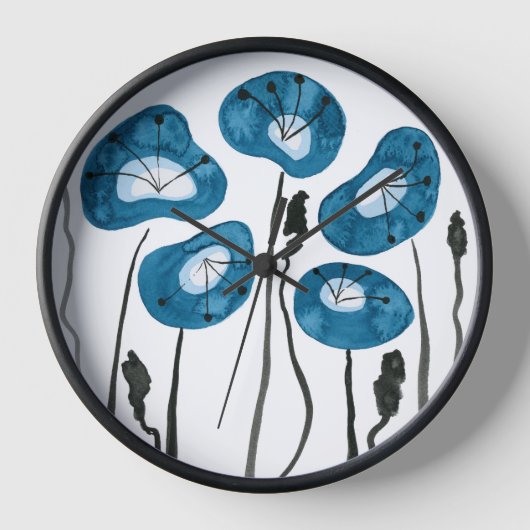 Peacock Blue Poppies, Abstracte Waterverf Flowers (Voorkant)
