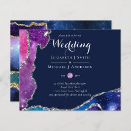 Peacock Blue Roze Agate Wedding Invite BUDGET