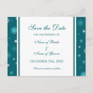 Peacock Blue Save the Date Winter Wedding Briefkaa Aankondigingskaart