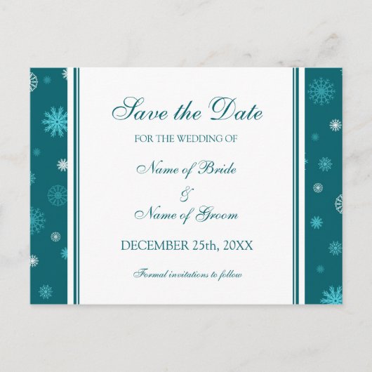 Peacock Blue Save the Date Winter Wedding Briefkaa Aankondigingskaart (Voorkant)