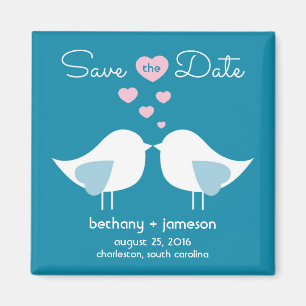 Peacock Blue Tortelduifjes Save the Date Magnet