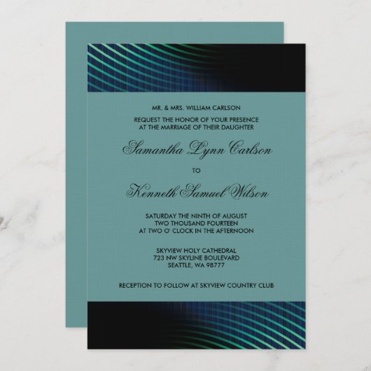 Peacock Blue Wedding Invitation Kaart (Voorkant / Achterkant)