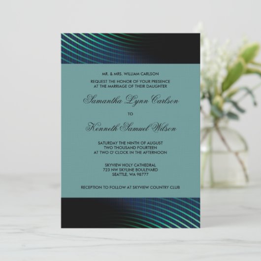 Peacock Blue Wedding Invitation Kaart (Staand voorkant)
